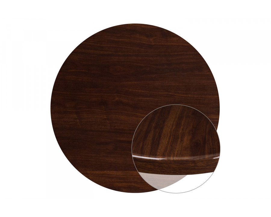 BLNK Glenbrook Round Resin High-Gloss Table Top with 2" Thick Drop-Lip - Walnut, 48"D