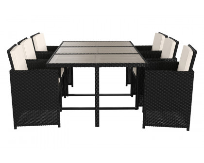 BLNK Peregrine Outdoor Patio Dining Set with Space Saving Black Wicker Modular Chairs-Cream Cushions and Acacia Wood Table Top 7 Piece - Gray