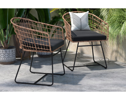 BLNK Devon Indoor-Outdoor Patio Boho Club Chairs Set of 2 - Black