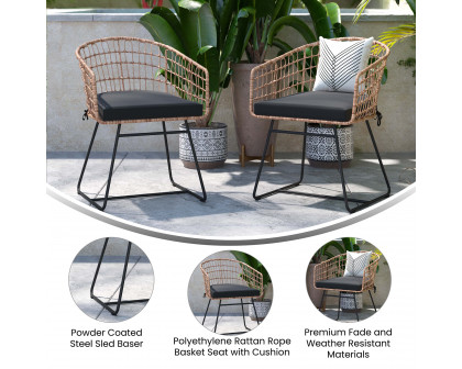 BLNK Devon Indoor-Outdoor Patio Boho Club Chairs Set of 2 - Black