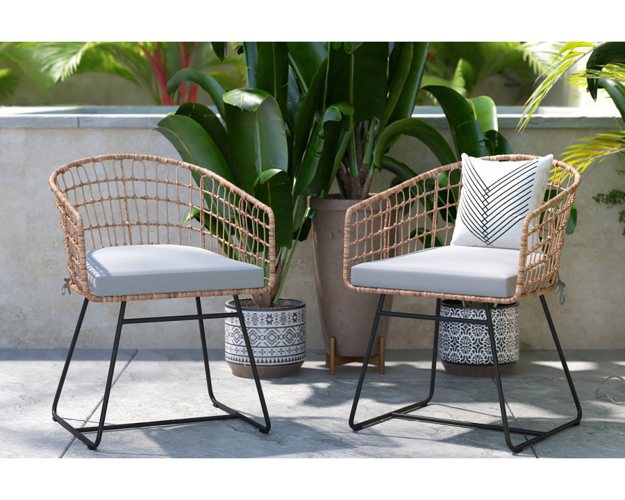 BLNK Devon Indoor-Outdoor Patio Boho Club Chairs Set of 2 - Light Gray