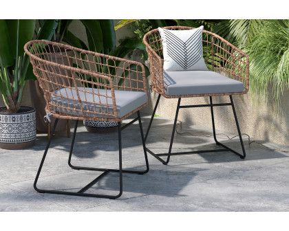 BLNK Devon Indoor-Outdoor Patio Boho Club Chairs Set of 2 - Light Gray