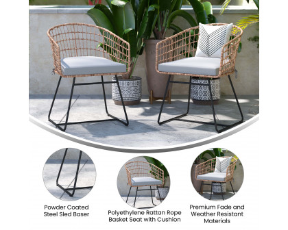 BLNK Devon Indoor-Outdoor Patio Boho Club Chairs Set of 2 - Light Gray