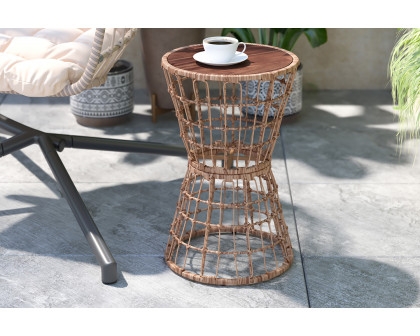 BLNK - Devon Indoor-Outdoor Natural Finish Rattan Rope Table with Acacia Wood Top