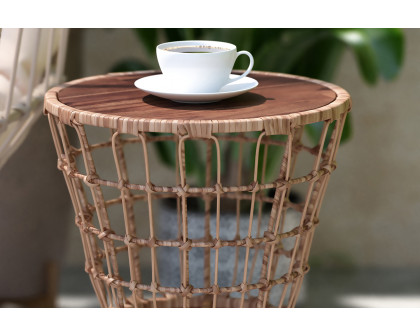 BLNK - Devon Indoor-Outdoor Natural Finish Rattan Rope Table with Acacia Wood Top