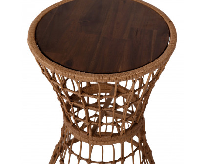 BLNK - Devon Indoor-Outdoor Natural Finish Rattan Rope Table with Acacia Wood Top