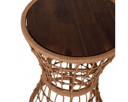 BLNK - Devon Indoor-Outdoor Natural Finish Rattan Rope Table with Acacia Wood Top