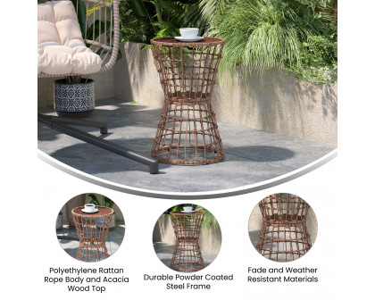 BLNK - Devon Indoor-Outdoor Natural Finish Rattan Rope Table with Acacia Wood Top