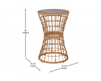 BLNK - Devon Indoor-Outdoor Natural Finish Rattan Rope Table with Acacia Wood Top