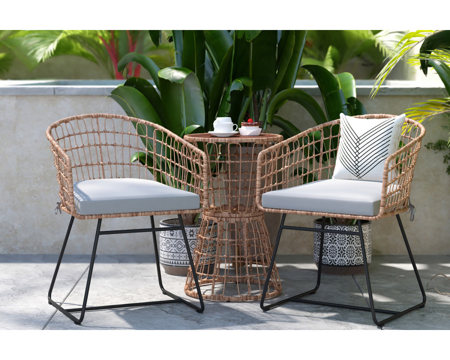 BLNK Devon Indoor-Outdoor Natural Patio Bistro Set 3-Piece - Light Gray