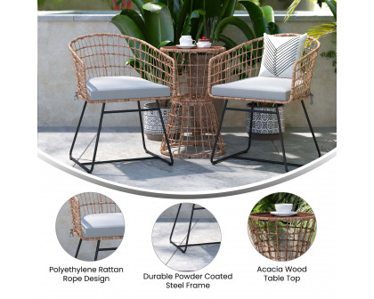 BLNK Devon Indoor-Outdoor Natural Patio Bistro Set 3-Piece - Light Gray