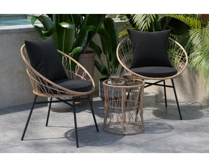 BLNK Devon Indoor-Outdoor Tan Bistro Set 3-Piece - Black