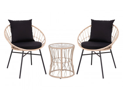 BLNK Devon Indoor-Outdoor Tan Bistro Set 3-Piece - Black