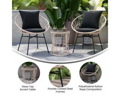 BLNK Devon Indoor-Outdoor Tan Bistro Set 3-Piece - Black