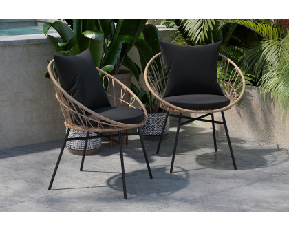 BLNK Devon Indoor-Outdoor Modern Papasan Patio Chairs Set of 2 - Black