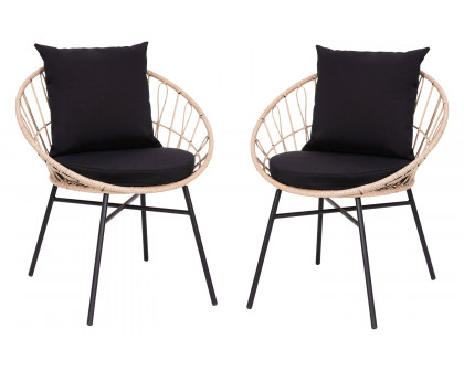 BLNK Devon Indoor-Outdoor Modern Papasan Patio Chairs Set of 2 - Black