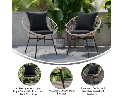 BLNK Devon Indoor-Outdoor Modern Papasan Patio Chairs Set of 2 - Black