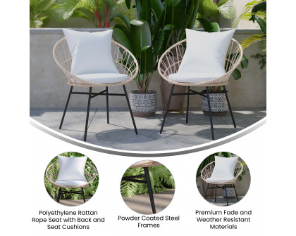 BLNK Devon Indoor-Outdoor Modern Papasan Patio Chairs Set of 2 - Light Gray