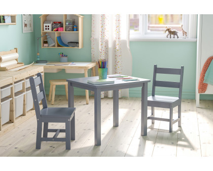 BLNK Kyndl Kids Solid Hardwood Table and Chair Set 3 Piece - Gray