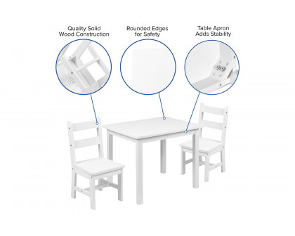 BLNK Kyndl Kids Solid Hardwood Table and Chair Set 3 Piece - White