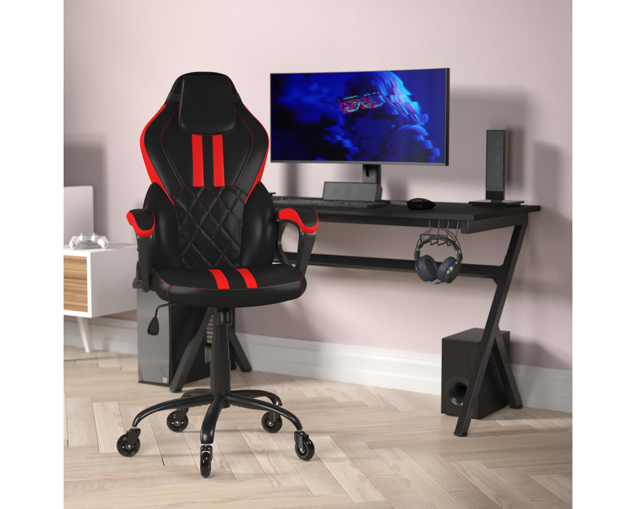 BLNK Stone Ergonomic Designer Adjustable Office Computer Chair with Transparent Roller Wheels - Black/Red