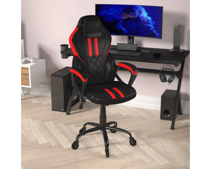 BLNK Stone Ergonomic Designer Adjustable Office Computer Chair with Transparent Roller Wheels - Black/Red