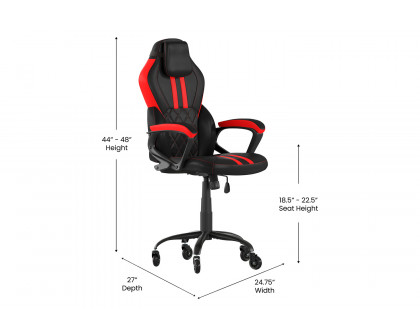 BLNK Stone Ergonomic Designer Adjustable Office Computer Chair with Transparent Roller Wheels - Black/Red