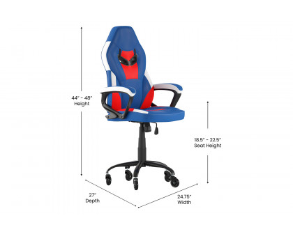 BLNK Stone Ergonomic Designer Adjustable Office Computer Chair with Transparent Roller Wheels - Red/Blue