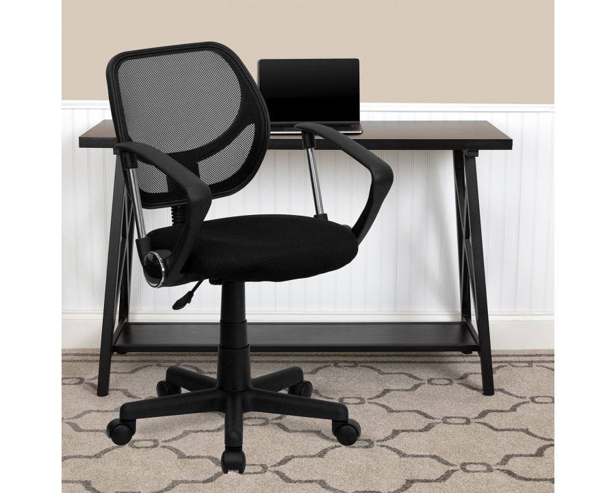 BLNK Neri Low-Back Mesh Swivel Task Office Chair with Curved Square Back - Black, with Arms