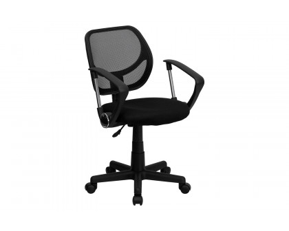 BLNK Neri Low-Back Mesh Swivel Task Office Chair with Curved Square Back - Black, with Arms