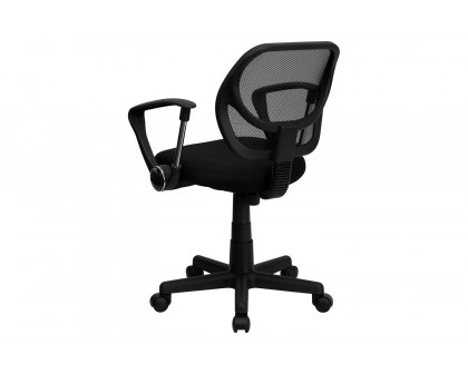 BLNK Neri Low-Back Mesh Swivel Task Office Chair with Curved Square Back - Black, with Arms