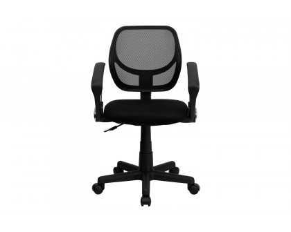 BLNK Neri Low-Back Mesh Swivel Task Office Chair with Curved Square Back - Black, with Arms