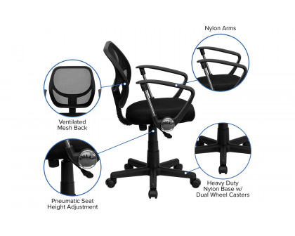 BLNK Neri Low-Back Mesh Swivel Task Office Chair with Curved Square Back - Black, with Arms