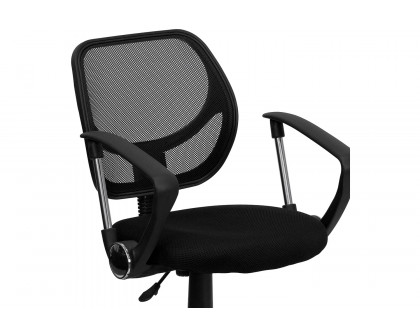 BLNK Neri Low-Back Mesh Swivel Task Office Chair with Curved Square Back - Black, with Arms