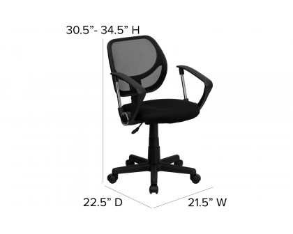 BLNK Neri Low-Back Mesh Swivel Task Office Chair with Curved Square Back - Black, with Arms