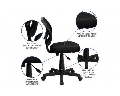 BLNK Neri Low-Back Mesh Swivel Task Office Chair with Curved Square Back - Black