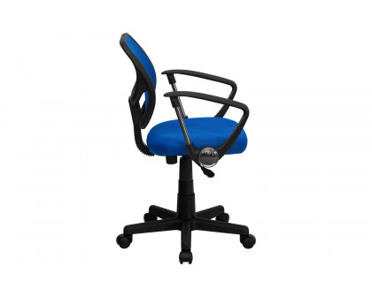 BLNK Neri Low-Back Mesh Swivel Task Office Chair with Curved Square Back - Blue, with Arms