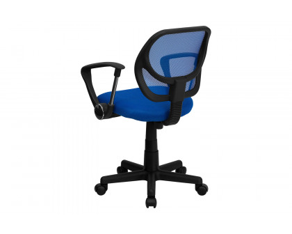 BLNK Neri Low-Back Mesh Swivel Task Office Chair with Curved Square Back - Blue, with Arms