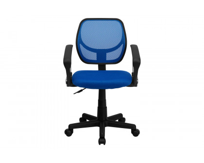 BLNK Neri Low-Back Mesh Swivel Task Office Chair with Curved Square Back - Blue, with Arms