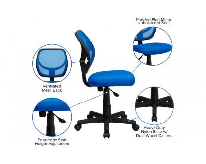 BLNK Neri Low-Back Mesh Swivel Task Office Chair with Curved Square Back - Blue