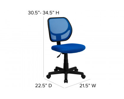 BLNK Neri Low-Back Mesh Swivel Task Office Chair with Curved Square Back - Blue