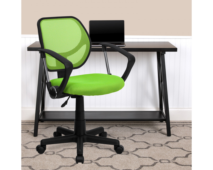 BLNK Neri Low-Back Mesh Swivel Task Office Chair with Curved Square Back - Green, with Arms