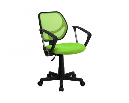 BLNK Neri Low-Back Mesh Swivel Task Office Chair with Curved Square Back - Green, with Arms