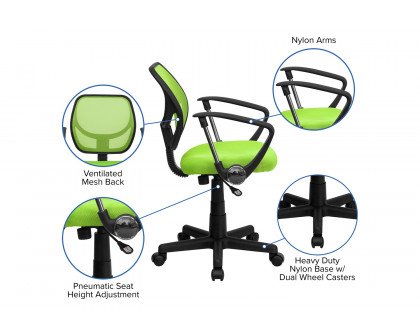 BLNK Neri Low-Back Mesh Swivel Task Office Chair with Curved Square Back - Green, with Arms