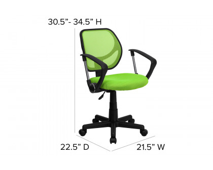 BLNK Neri Low-Back Mesh Swivel Task Office Chair with Curved Square Back - Green, with Arms