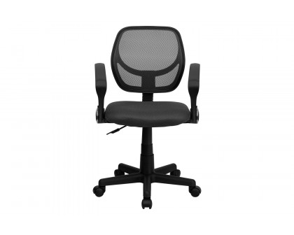 BLNK Neri Low-Back Mesh Swivel Task Office Chair with Curved Square Back - Gray, with Arms