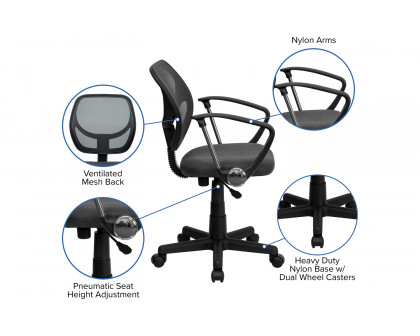 BLNK Neri Low-Back Mesh Swivel Task Office Chair with Curved Square Back - Gray, with Arms