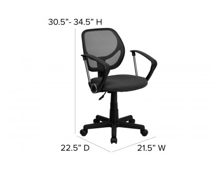 BLNK Neri Low-Back Mesh Swivel Task Office Chair with Curved Square Back - Gray, with Arms