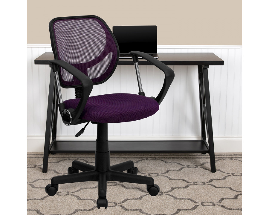 BLNK Neri Low-Back Mesh Swivel Task Office Chair with Curved Square Back - Purple, with Arms