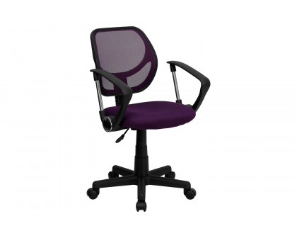 BLNK Neri Low-Back Mesh Swivel Task Office Chair with Curved Square Back - Purple, with Arms